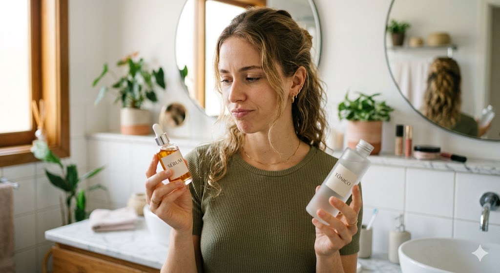  mulher com dúvidas :Diferença entre sérum e tônico