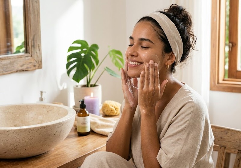 Rotina coreana barata com uma limpeza facial