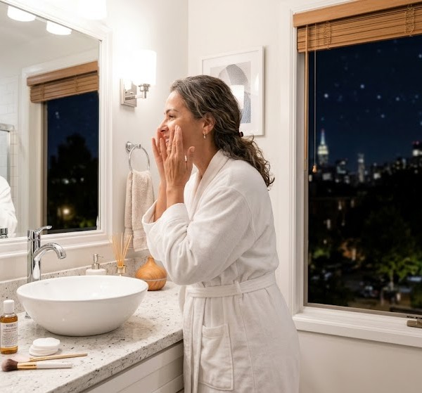 Rotina noturna coreana , pele luminosa